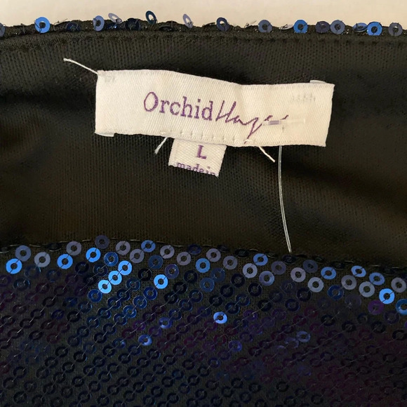 Blue Sequins Spaghetti Strap Holiday Special Occasion Large Top - Picture 6 of 7